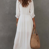 Vintage Lace-trimmed Cotton Linen Shirt Midi Dress