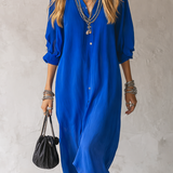 Midnight Blue French-style Relaxed Fit Shirt Dress