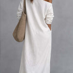 Loose-fitting One Shoulder Split Hem Cotton Linen Midi Dress