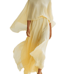 VESTIDO MAXI DE GASA AMARILLO CREMA CON MANGAS CAPA - VALERINA MARBELLA