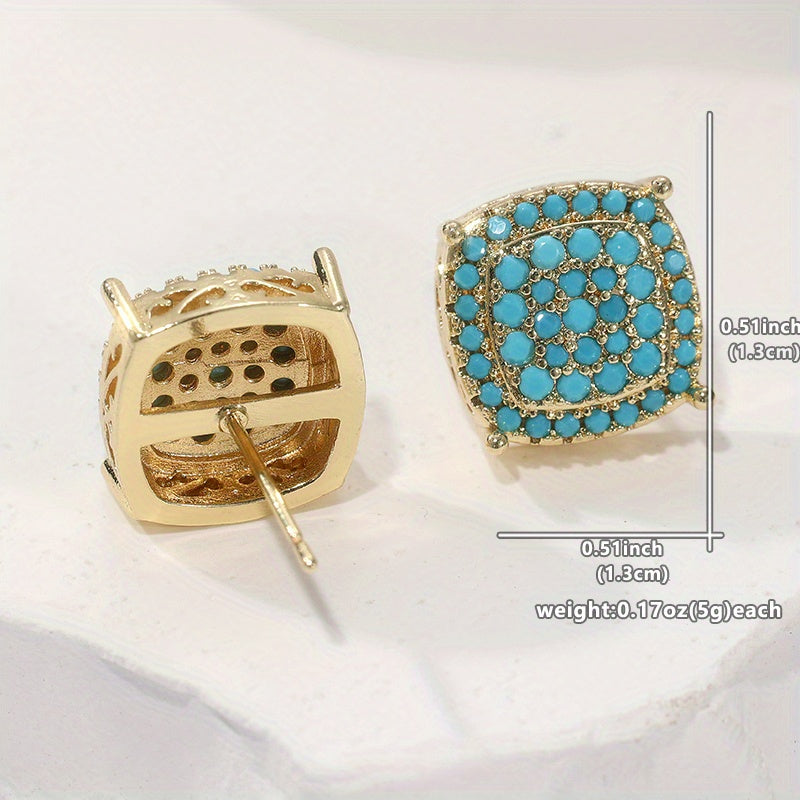 BOUCLES D'OREILLES PUCES TURQUOISE CARRÉE