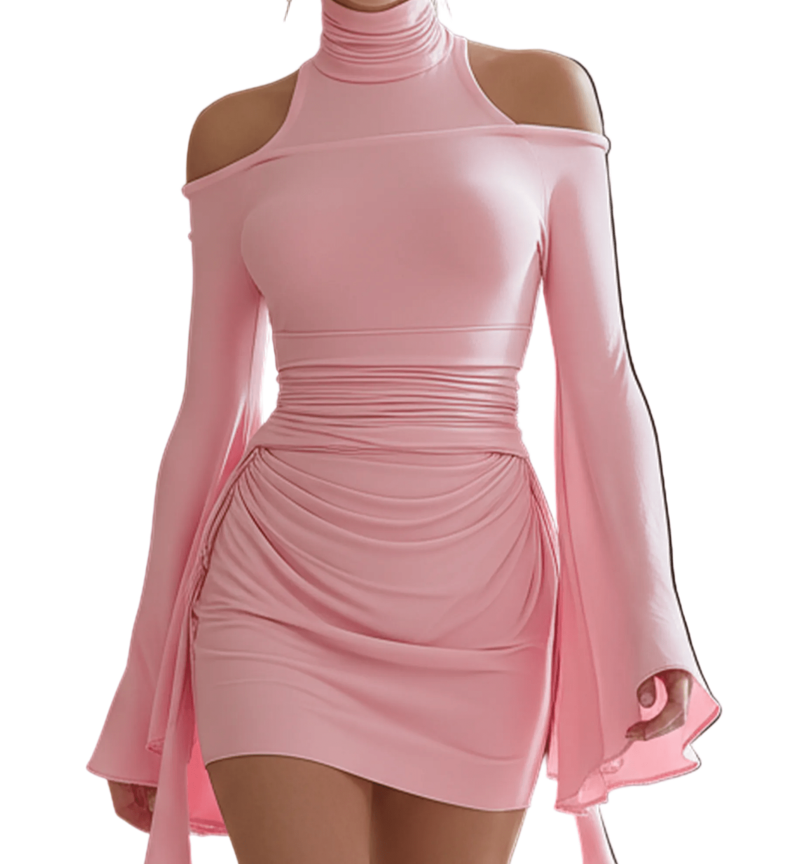 VESTIDO MINI ROSA BLUSH CON HOMBROS DESCUBIERTOS - VALERINA MARBELLA
