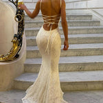 Tie-back fishtail maxi dress