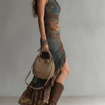 VESTIDO MAXI DE UN HOMBRO CON ESTAMPADO ÉTNICO - VALERINA MARBELLA