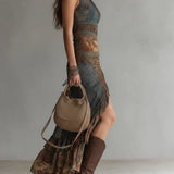 VESTIDO MAXI DE UN HOMBRO CON ESTAMPADO ÉTNICO - VALERINA MARBELLA