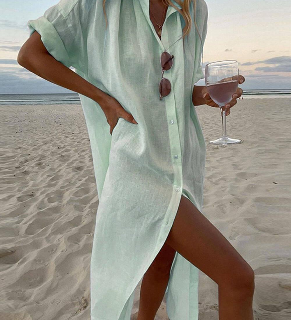 Vestido camisa maxi simples e elegante