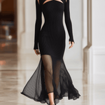 VESTIDO LARGO BODYCON DE PUNTO CANALÉ NEGRO CON CUT - OUT - VALERINA MARBELLA