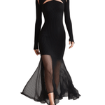 VESTIDO LARGO BODYCON DE PUNTO CANALÉ NEGRO CON CUT - OUT - VALERINA MARBELLA