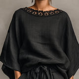 Minimalist Lace Boat Neck Blouse And Shorts Set