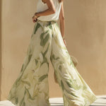 Vacation Chiffon Ruffled Sleeveless Top And Lily Print Pants Set