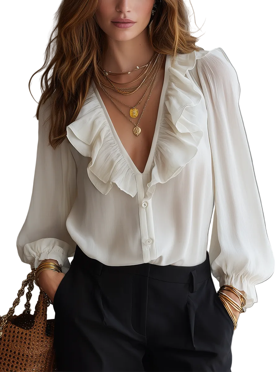 Timeless Soft Ruffle V-Neck Blouse