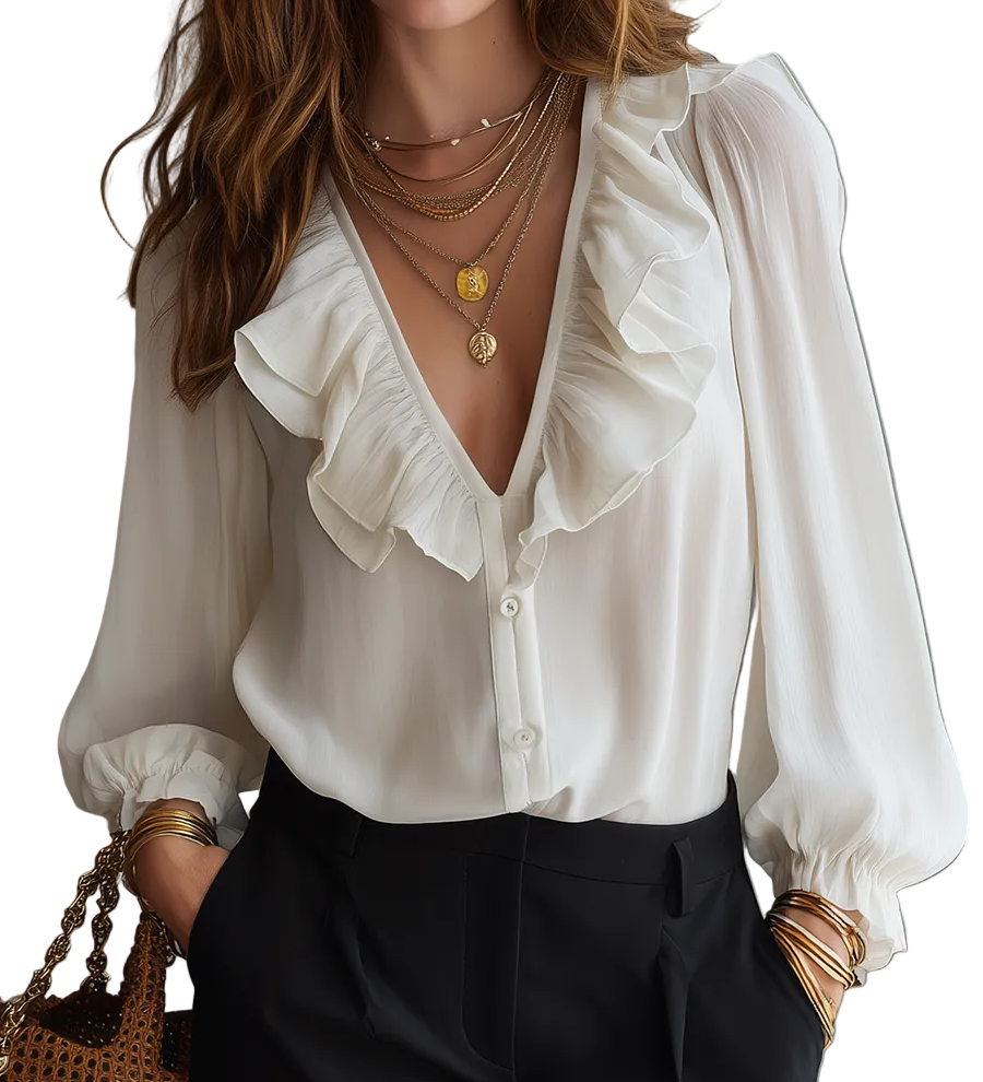 Timeless Soft Ruffle V-Neck Blouse