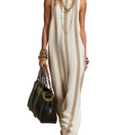 Refined Neutral Striped Knit Maxi Dress