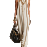 Refined Neutral Striped Knit Maxi Dress