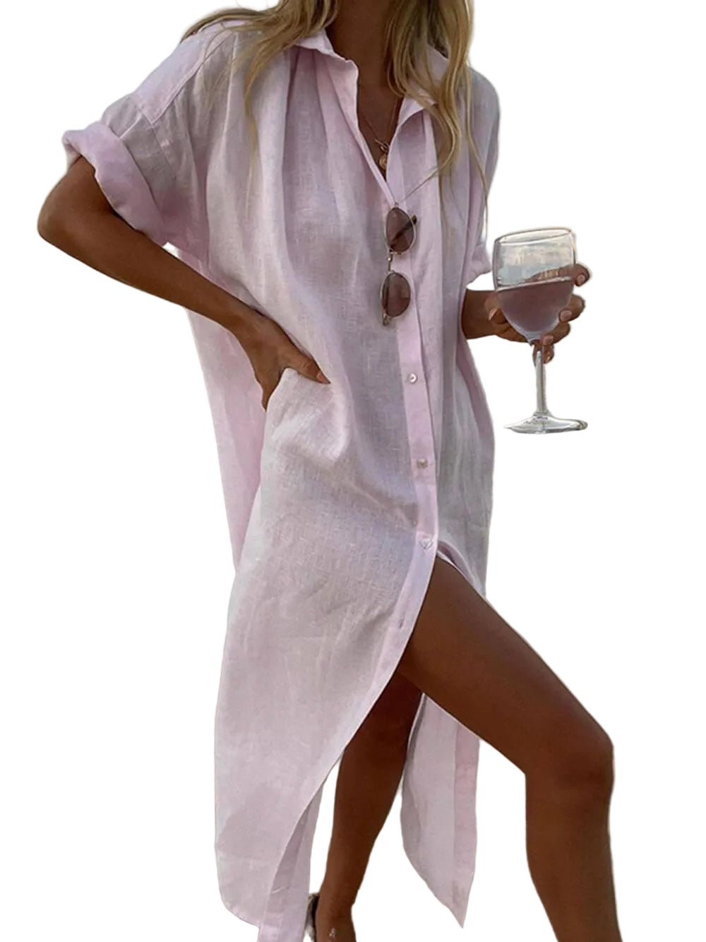 Vestido camisa maxi simples e elegante