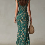 VESTIDO MAXI VERDE BOHO CON MANGAS DE VOLANTES - VALERINA MARBELLA