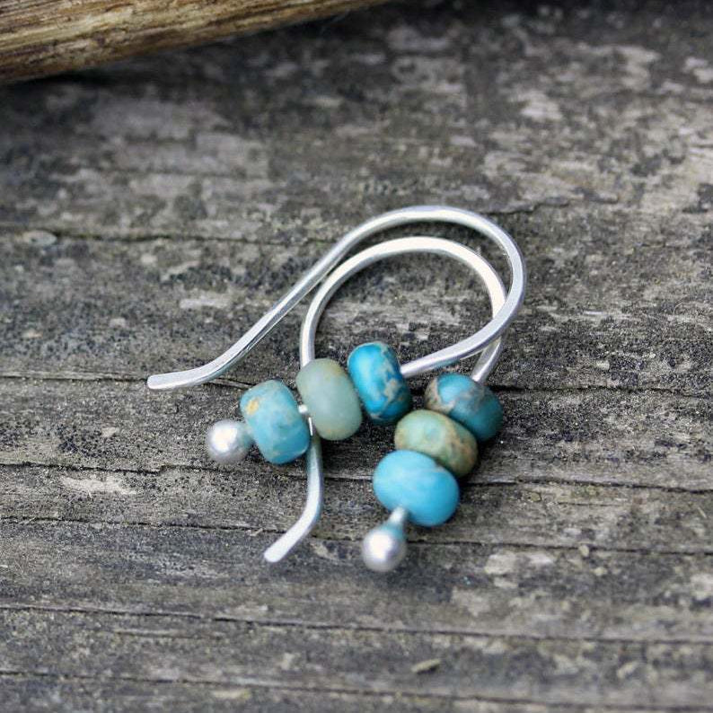 PENDIENTES MINIMALISTA BOHEMIO STYLE TURQUESA PERLA CROCHET