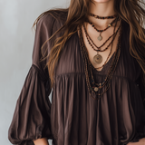 Retro Coffee Tone · Bohemian Pleated Chiffon Top