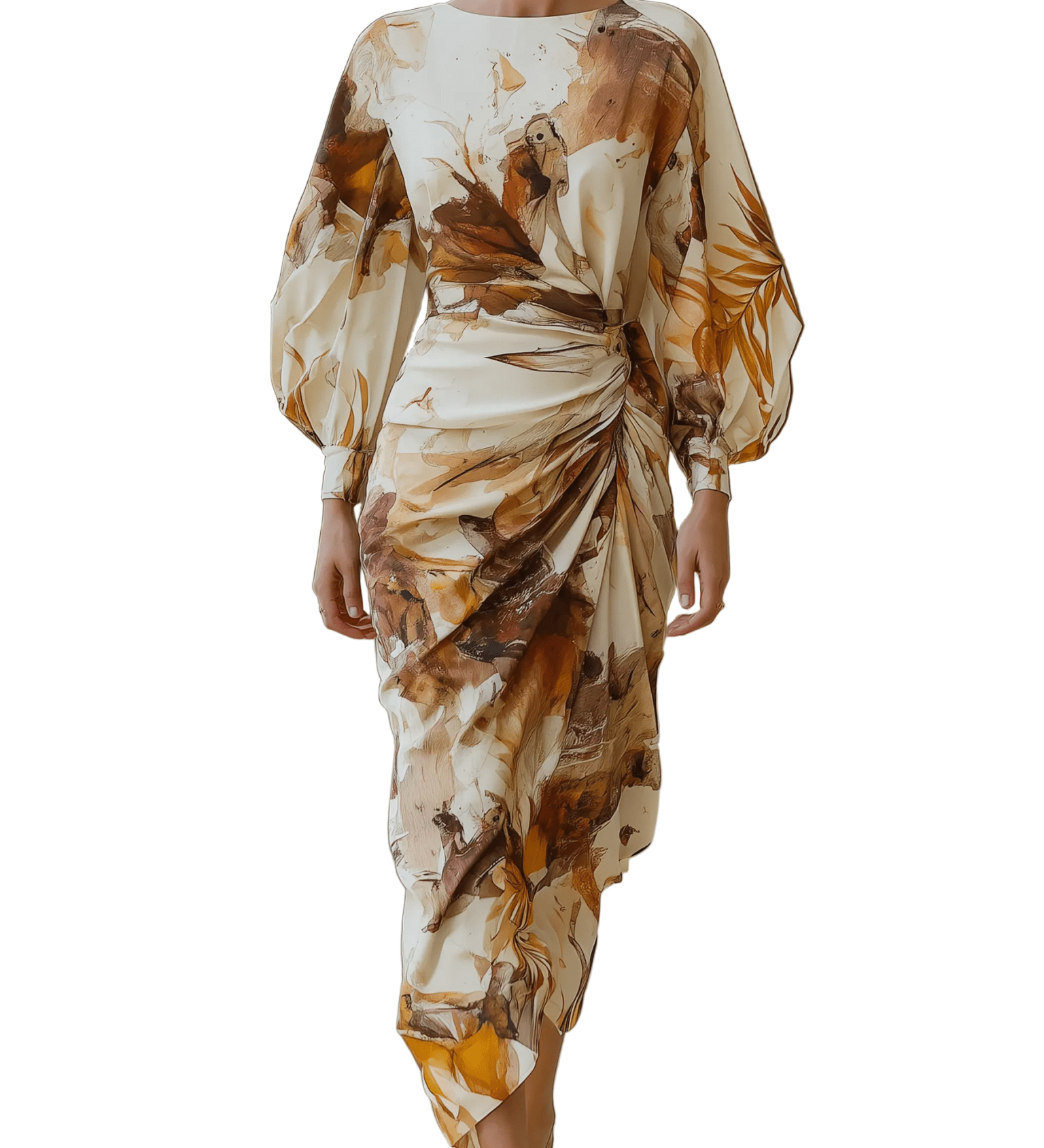 VESTIDO LARGO DE SATÉN CON ESTAMPADO ABSTRACTO - VALERINA MARBELLA