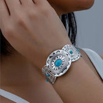 PULSERA VINTAGE ESTAMPILLÉ TURQUESA PLATA PLAQUÉ MANCHETTE