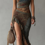 VESTIDO MAXI DE UN HOMBRO CON ESTAMPADO ÉTNICO - VALERINA MARBELLA