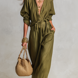 Sophisticated Olive Green Linen Jumpsuit