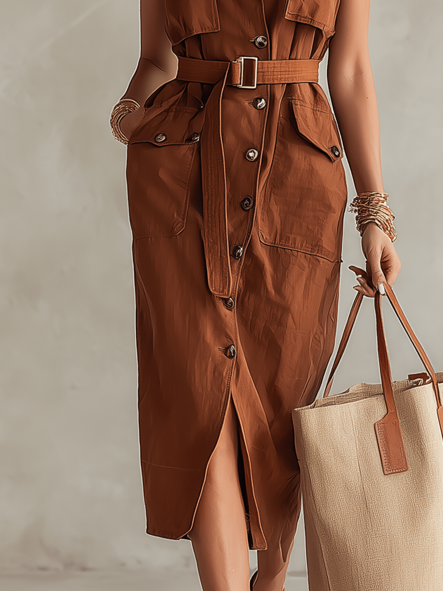 VESTIDO MIDI ESTRUCTURADO DE ESTILO UTILITY - CHIC - VALERINA MARBELLA