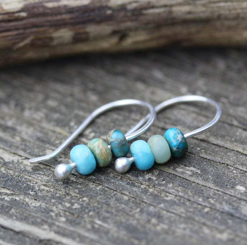 PENDIENTES MINIMALISTA BOHEMIO STYLE TURQUESA PERLA CROCHET