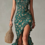 VESTIDO MAXI VERDE BOHO CON MANGAS DE VOLANTES - VALERINA MARBELLA