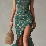 VESTIDO MAXI VERDE BOHO CON MANGAS DE VOLANTES - VALERINA MARBELLA