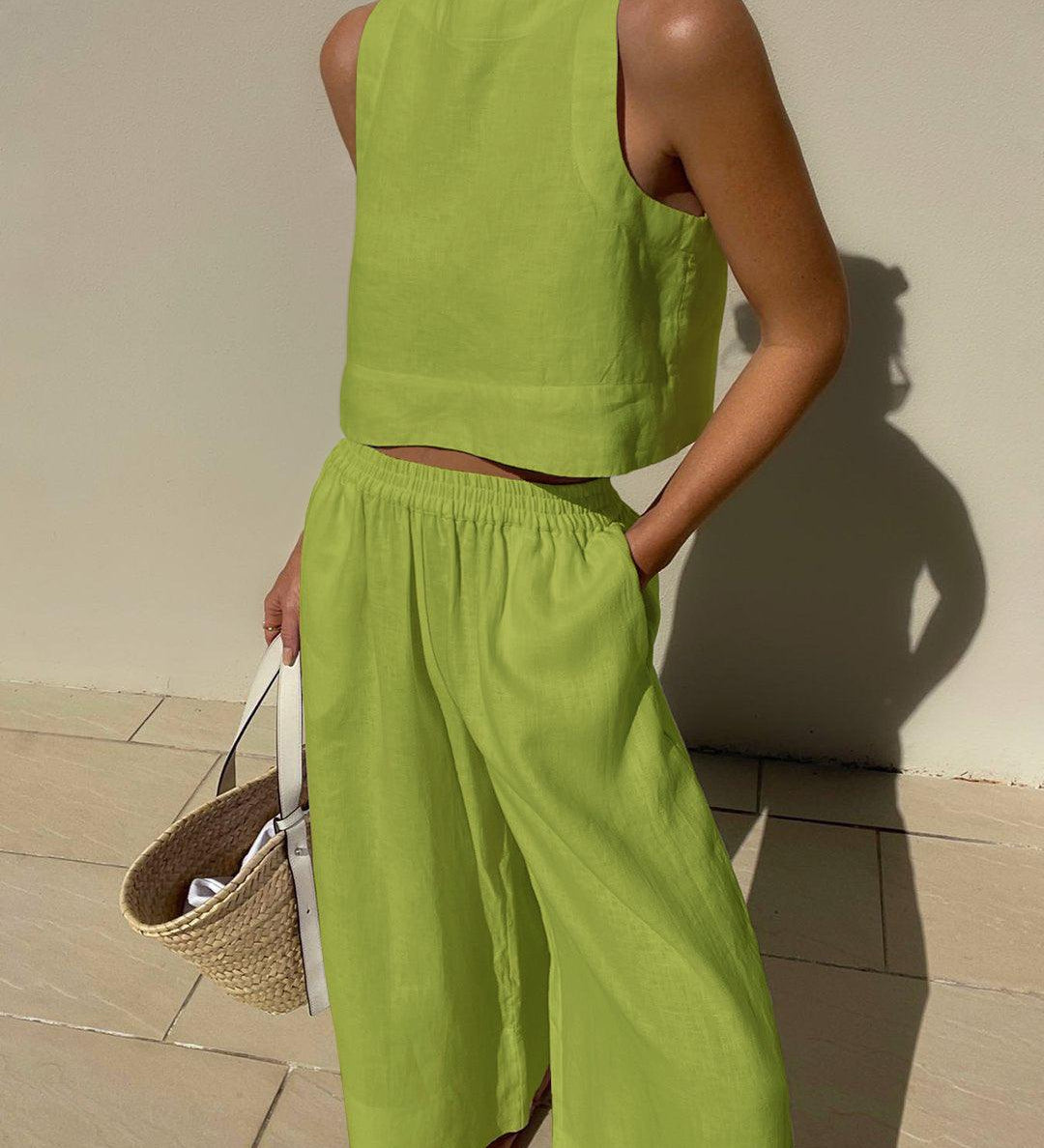 Chic Solid Color Sleeveless 2pieces Set