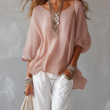 Casual Light Pink Suit With Lantern Sleeves