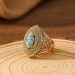 BOHEMIO VINTAGE CON SINTÉTICO GEMMES TURQUESA LUJO ANILLO