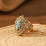 BOHEMIO VINTAGE CON SINTÉTICO GEMMES TURQUESA LUJO ANILLO