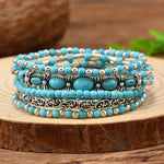 CONJUNTO BOHEMIO VINTAGE STYLE TURQUESA PERLÉ PULSERA