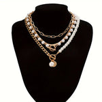 CONJUNTO VINTAGE PERLA & ORO SERPIENTE CADENA COLLAR | ORO