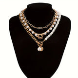 CONJUNTO VINTAGE PERLA & ORO SERPIENTE CADENA COLLAR | ORO