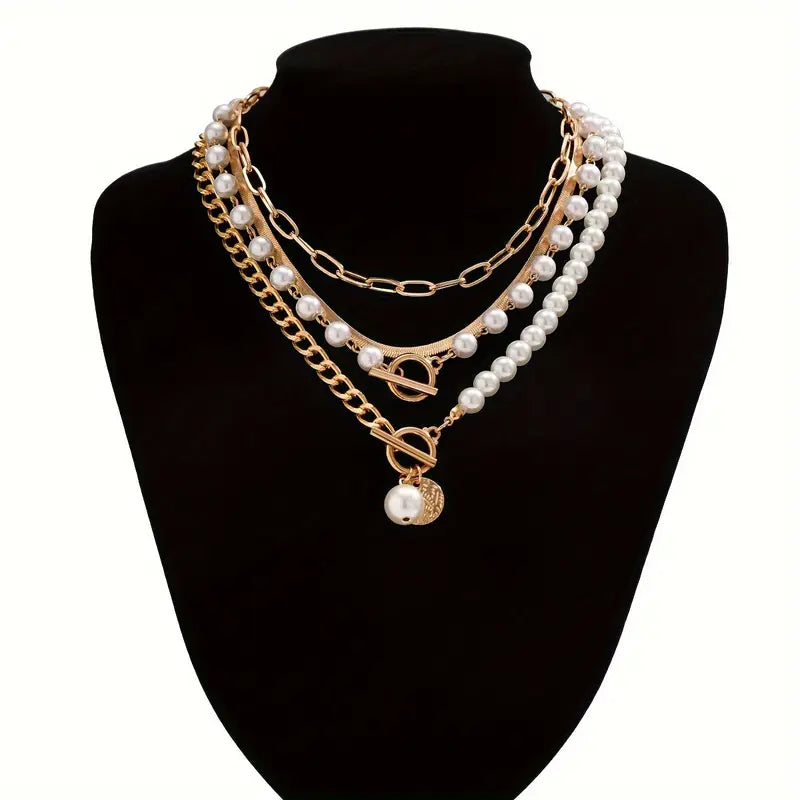 CONJUNTO VINTAGE PERLA & ORO SERPIENTE CADENA COLLAR | ORO