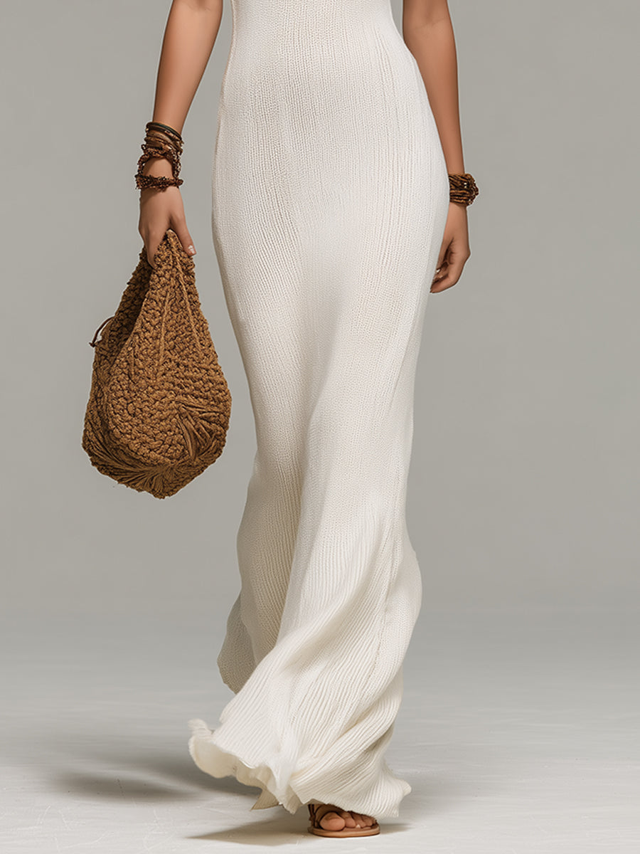 Bohemian Keyhole Neckline Knitted Maxi Dress