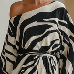 VESTIDO MAXI DE UN SOLO HOMBRO CON ESTAMPADO DE CEBRA - VALERINA MARBELLA