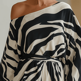 VESTIDO MAXI DE UN SOLO HOMBRO CON ESTAMPADO DE CEBRA - VALERINA MARBELLA