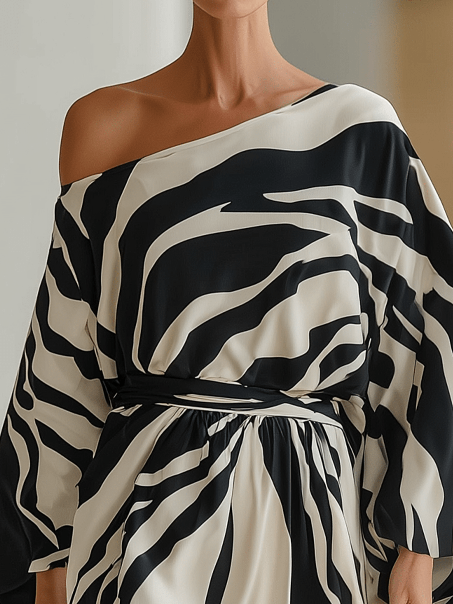 VESTIDO MAXI DE UN SOLO HOMBRO CON ESTAMPADO DE CEBRA - VALERINA MARBELLA