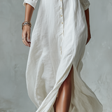 Timeless Square-Neck Linen Button-Front Maxi Dress