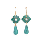 PENDIENTES ELEGANTE VINTAGE TURQUESA FLORAL DESIGN & PERLA GOTA