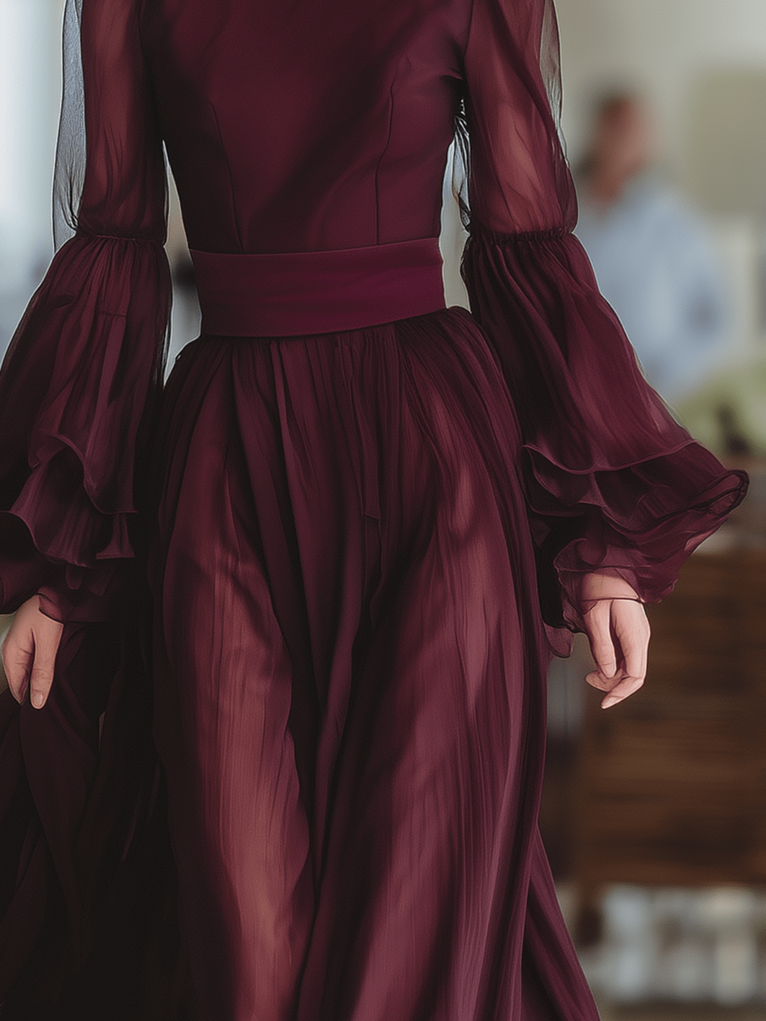 VESTIDO MAXI DE GASA TRANSPARENTE BURDEOS - VALERINA MARBELLA