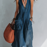 Bohemian-style Wide-leg Jumpsuit With Practical Pockets.
