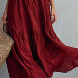 Relaxed Spaghetti Straps Cotton Linen Maxi Dress