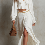 Romantic Ivory Ruffle Crop Top & Slit Skirt Set