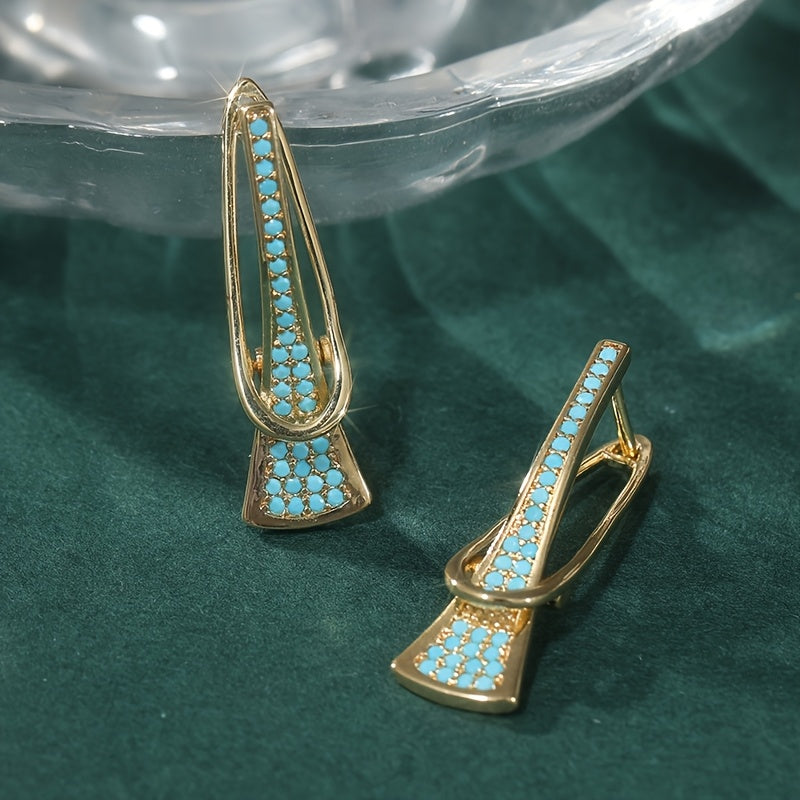 PENDIENTES DORADO SINTÉTICO GÉOMÉTRIQUE TURQUESA