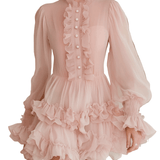 VESTIDO MINI DE GASA ROSA CLARO CON VOLANTES - VALERINA MARBELLA